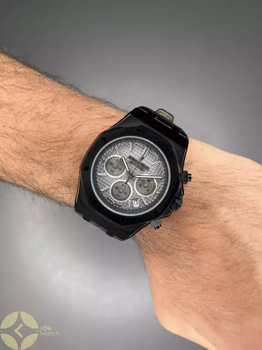 ساعت مچی اودمار پیگه بند چرمی صفحه طوسی Audemars Piguet