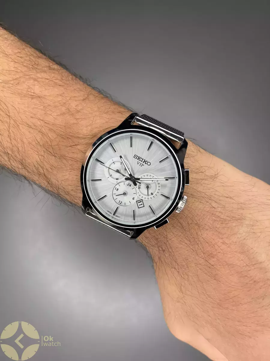 ساعت مچی سیکو فول دیت بند حصیری سیلور صفحه سفید Seiko VIP