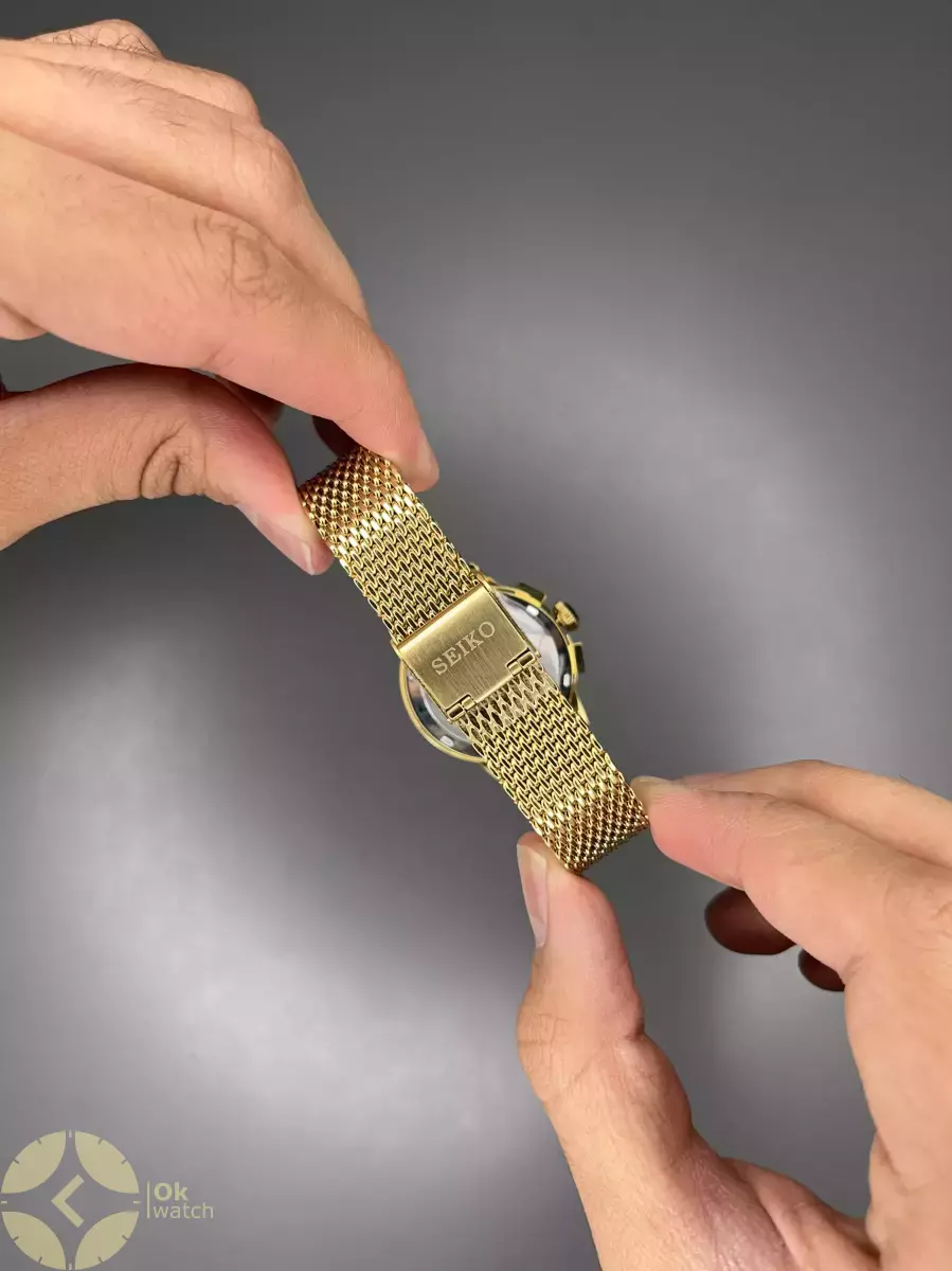 ساعت مچی سیکو فول دیت بند حصیری طلایی صفحه سفید Seiko VIP