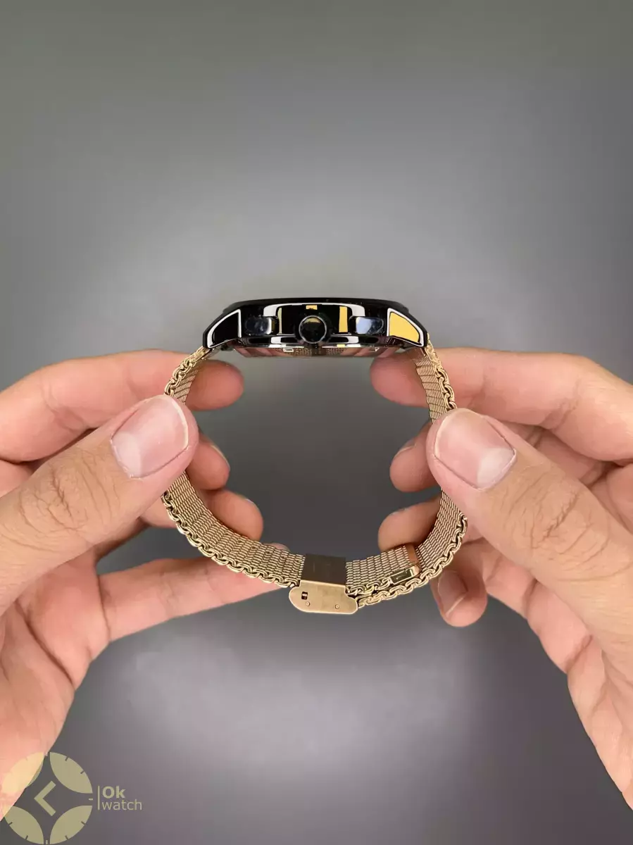 ساعت مچی سیکو فول دیت بند حصیری رزگلد صفحه مشکی Seiko VIP