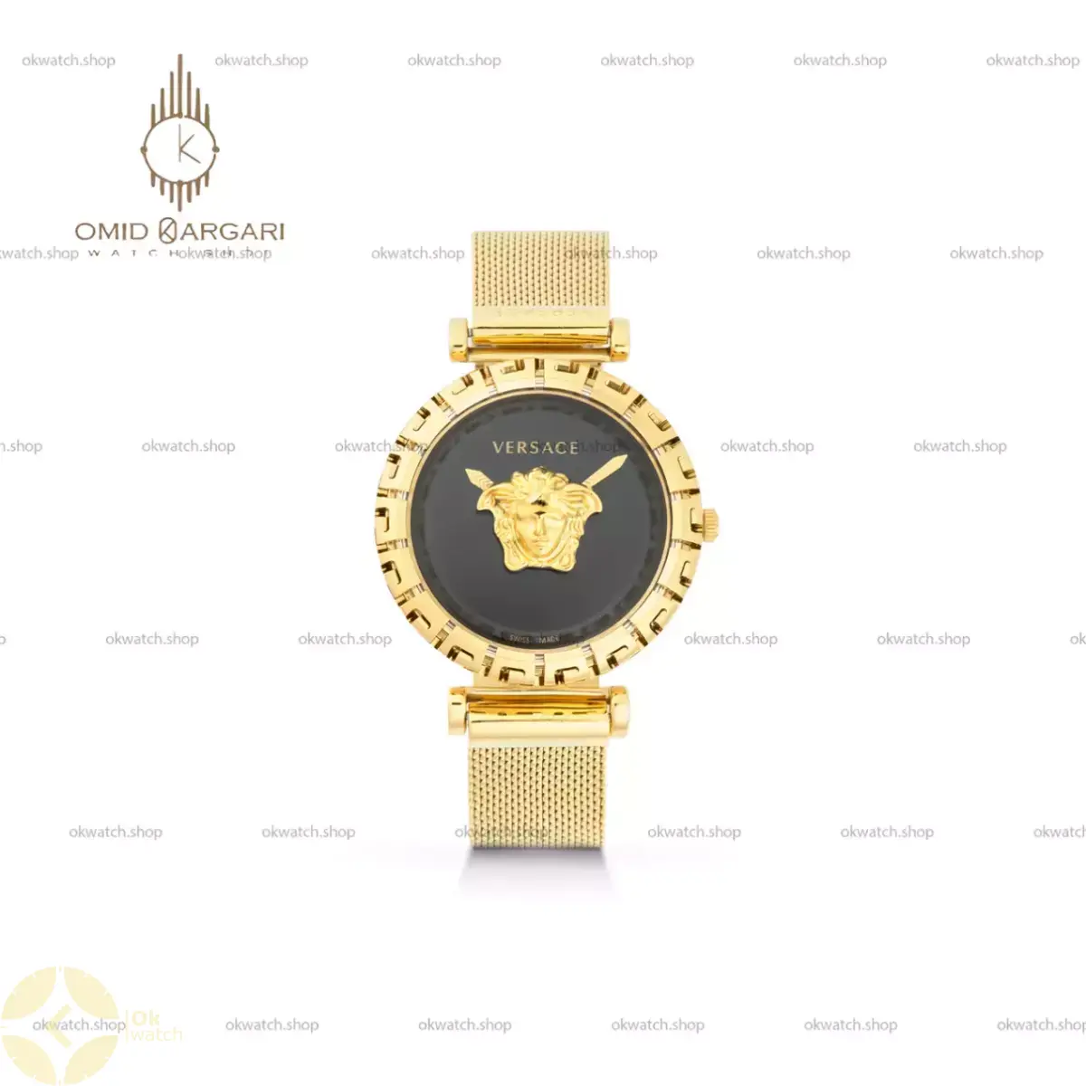 ساعت مچی ورساچه بند حصیری طلایی صفحه مشکی Versace
