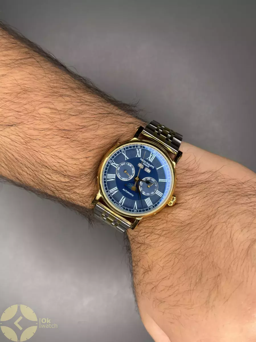 ساعت مچی پتک فیلیپ فول دیت سیلورطلایی صفحه آبی Patek Philippe