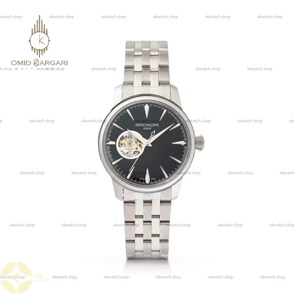 ساعت مچی پتک فیلیپ اوپن هارت بند سیلور صفحه مشکی Patek Philippe Tourbillon