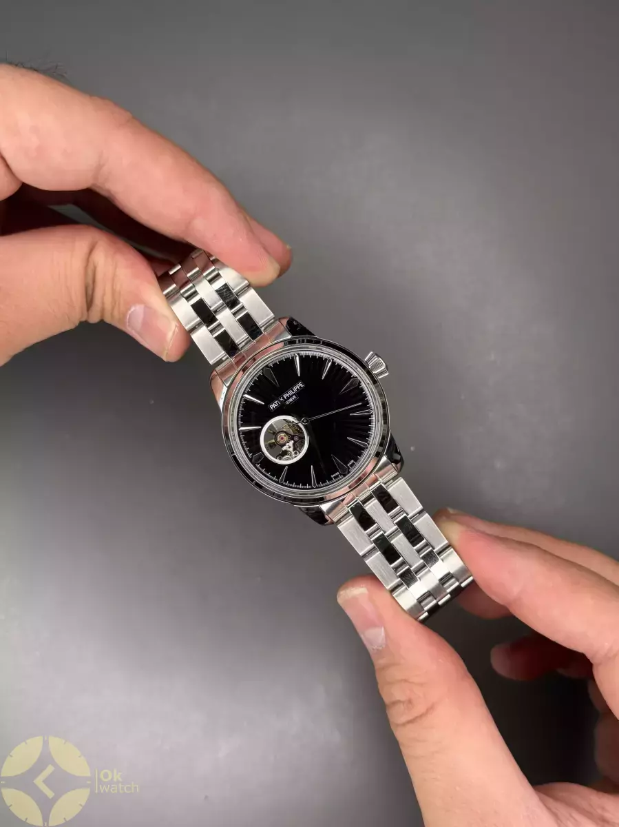 ساعت مچی پتک فیلیپ اوپن هارت بند سیلور صفحه مشکی Patek Philippe Tourbillon