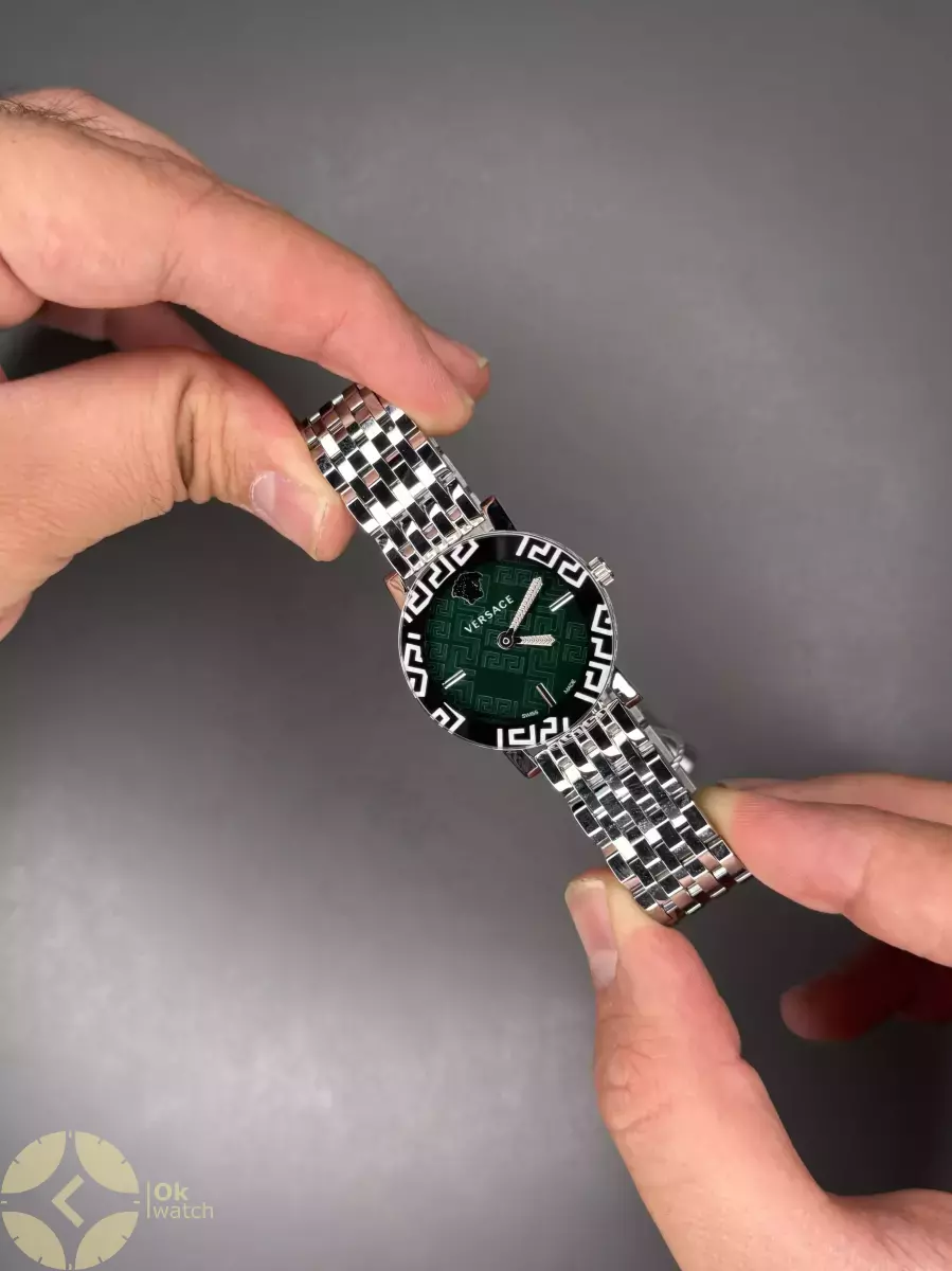 ساعت مچی ورساچه دورحکاکی بند سیلور صفحه سبز Versace