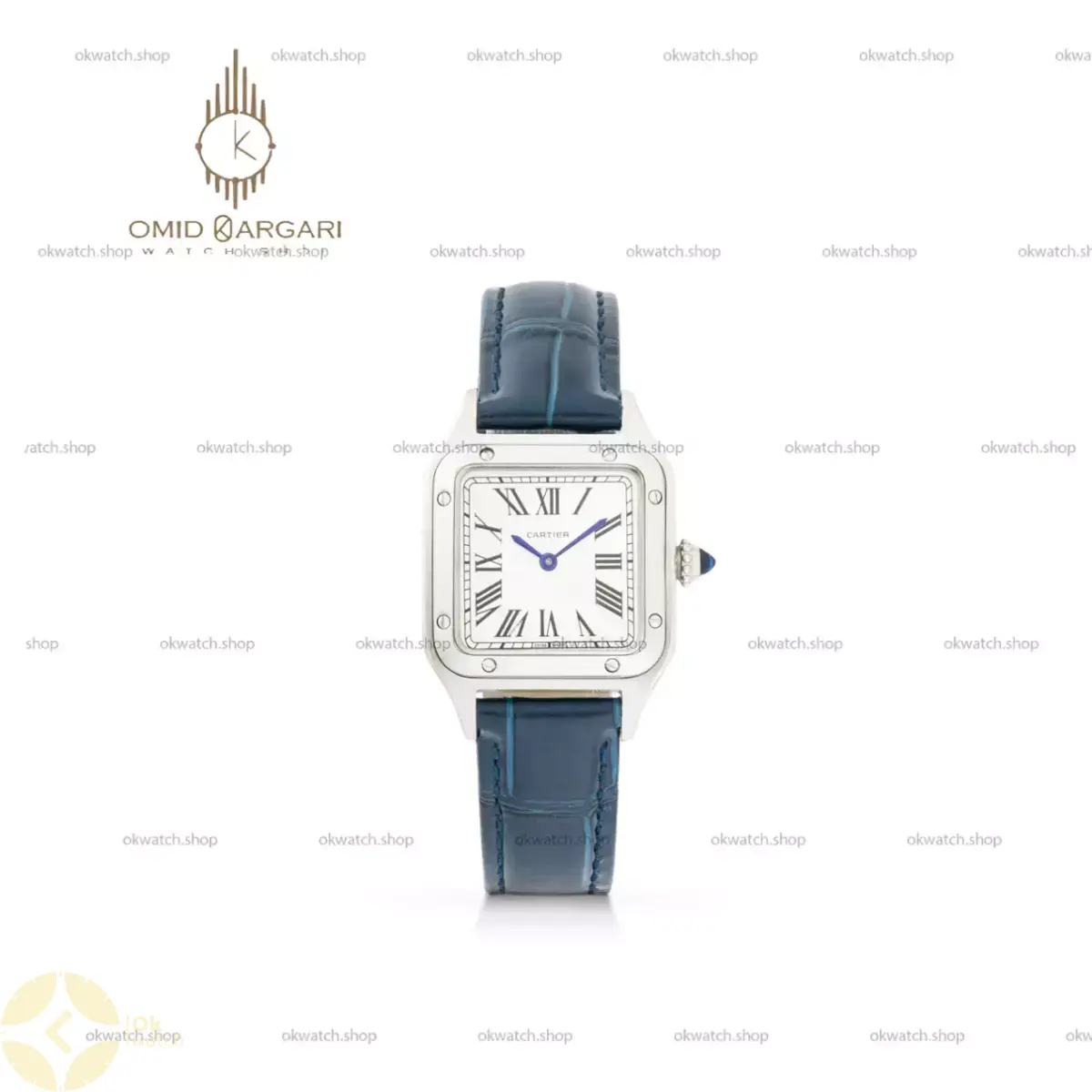 ساعت مچی کارتیه دومونت بند چرمی آبی صفحه سفید Cartier