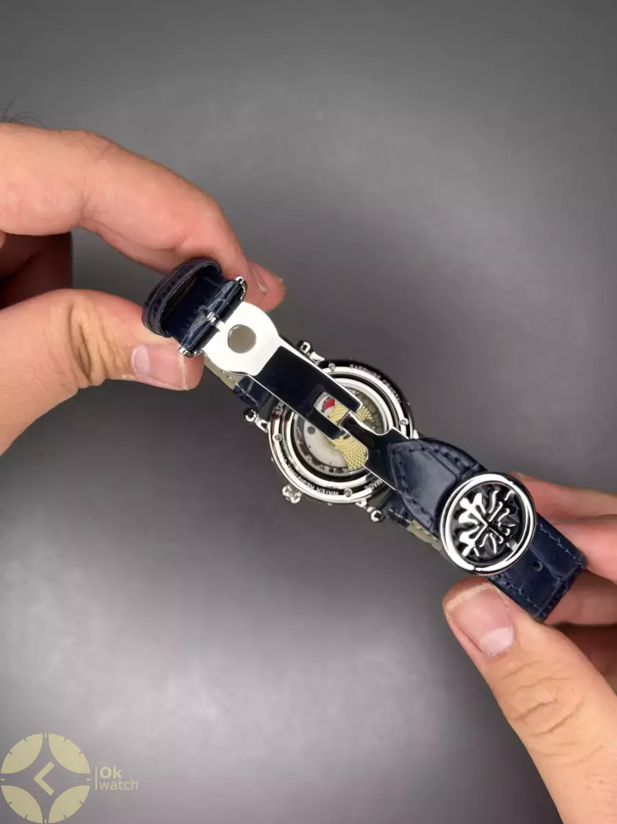 ساعت مچی پتک فیلیپ فول دیت بند چرمی مشکی صفحه آبی Patek Philippe