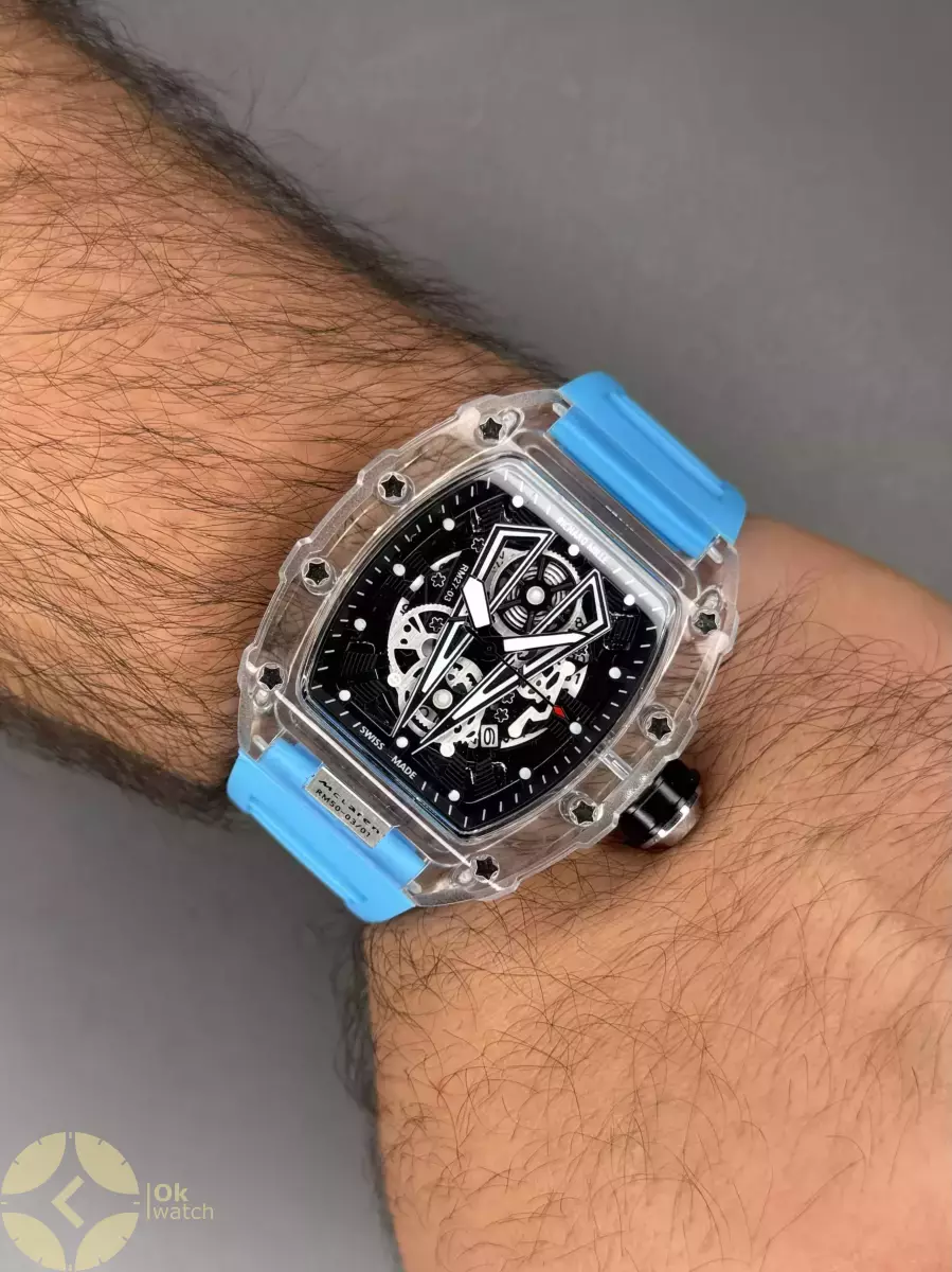 ساعت مچی ریچارد میل صفحه اسکلتون بند رابر آبی Richard Mille