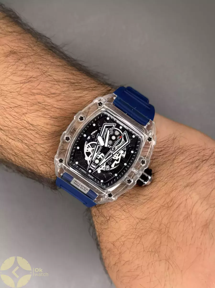 ساعت مچی ریچارد میل صفحه اسکلتون بند رابر سرمه ای Richard Mille