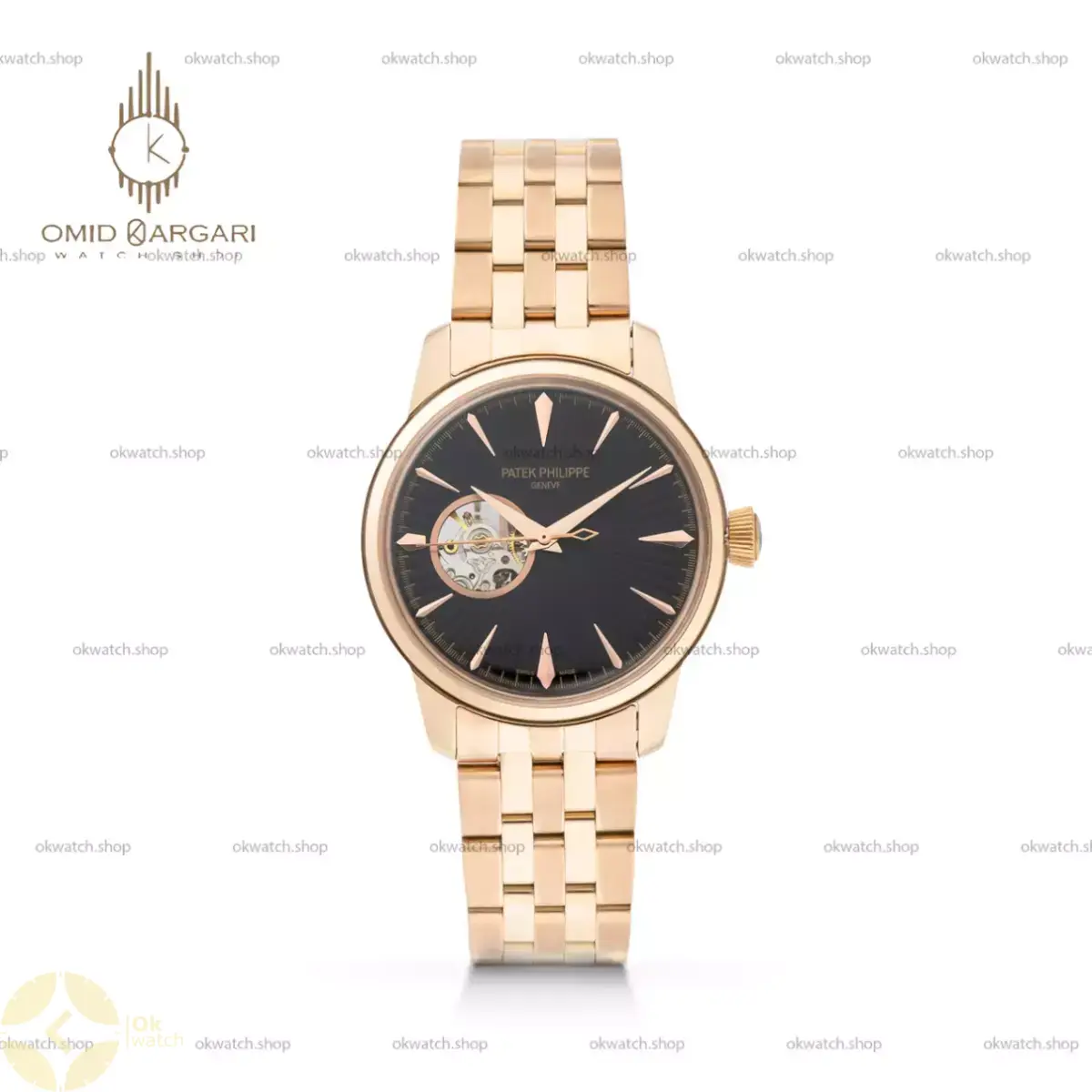 ساعت مچی پتک فیلیپ اوپن هارت بند رزگلد صفحه مشکی Patek Philippe Tourbillon