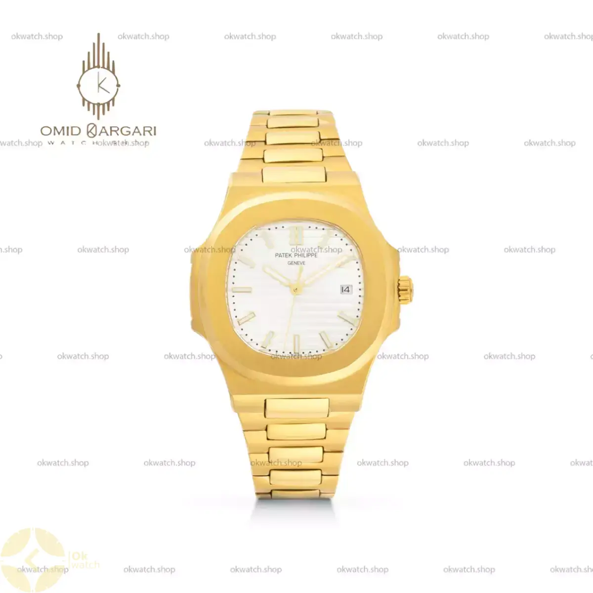 ساعت مچی پتک فیلیپ بند طلایی موتور اتوماتیک صفحه سفید Patek Philippe Nautilus