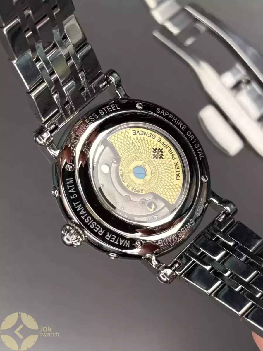ساعت مچی پتک فیلیپ فول دیت بند سیلور صفحه مشکی Patek Philippe
