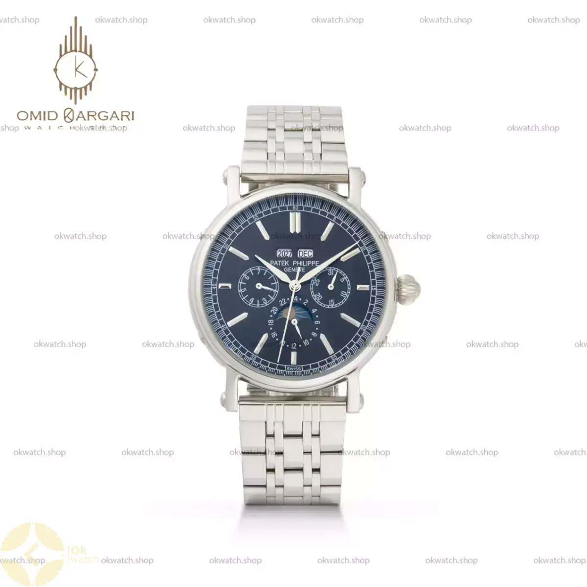 ساعت مچی پتک فیلیپ فول دیت بند سیلور صفحه مشکی Patek Philippe