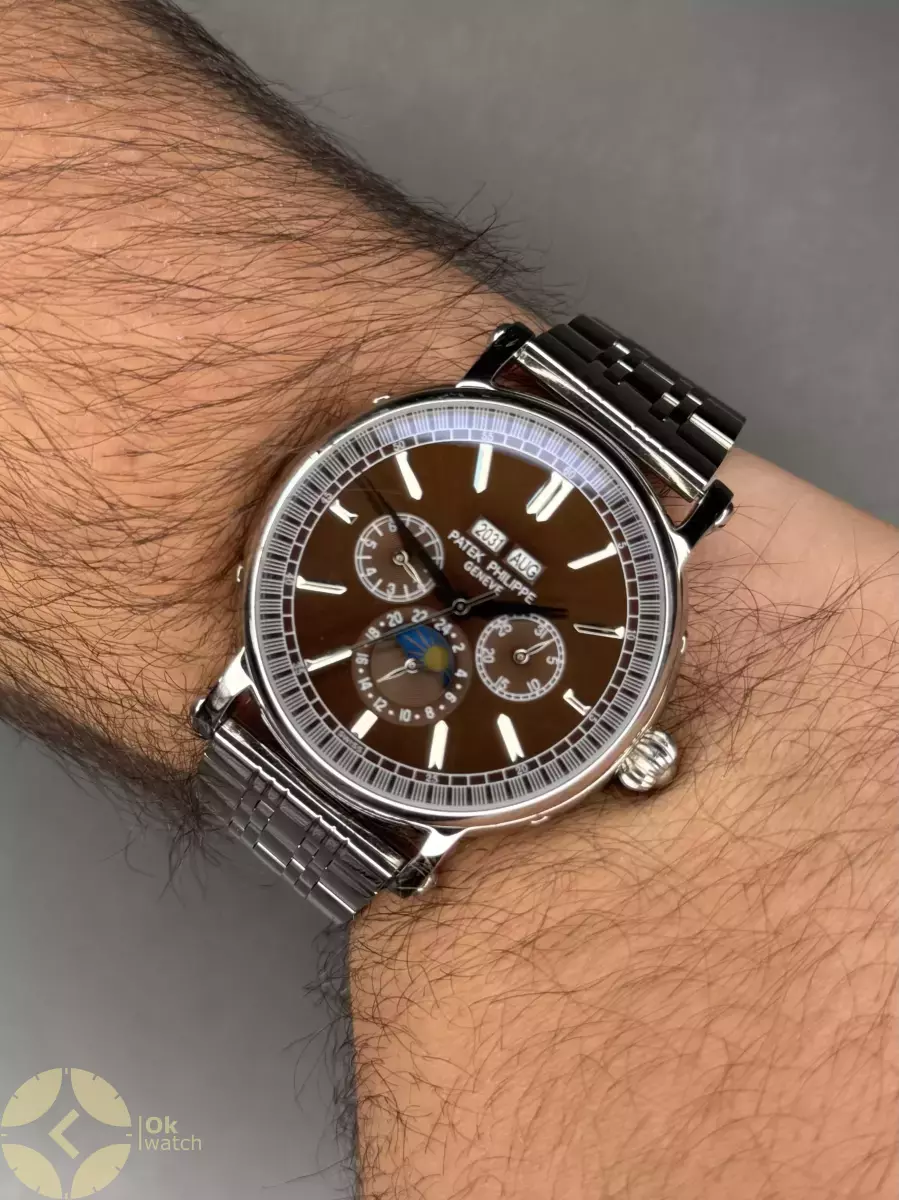 ساعت مچی پتک فیلیپ فول دیت بند سیلور صفحه قهوه ای Patek Philippe