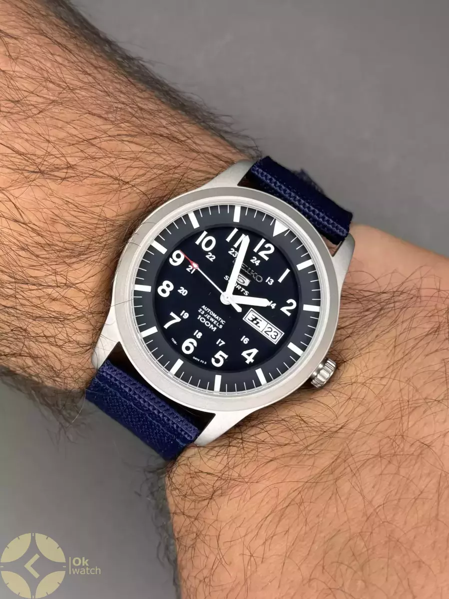 ساعت مچی سیکو خلبانی آبی بند برزنتی Seiko
