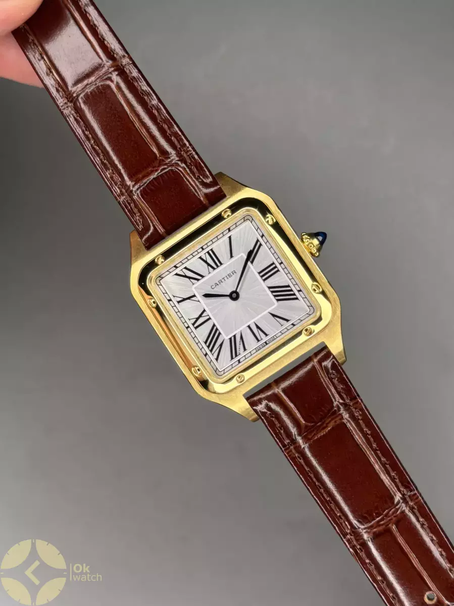 ساعت مچی کارتیه دومونت بند چرمی قهوه ای قاب طلایی Cartier