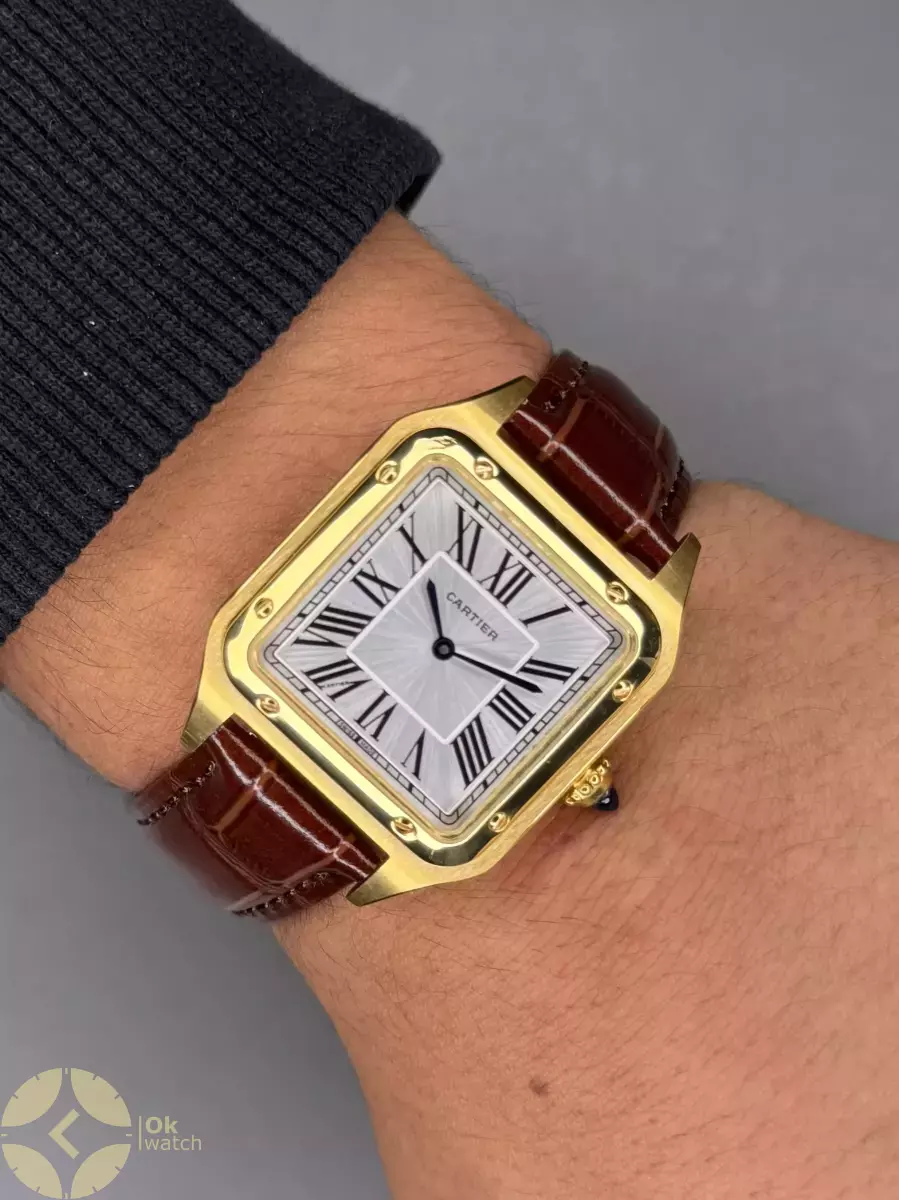 ساعت مچی کارتیه دومونت بند چرمی قهوه ای قاب طلایی Cartier