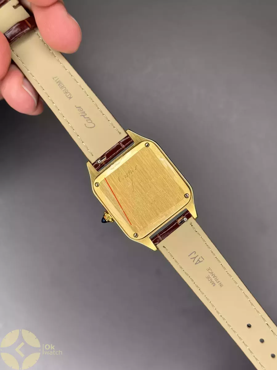 ساعت مچی کارتیه دومونت بند چرمی قهوه ای قاب طلایی Cartier