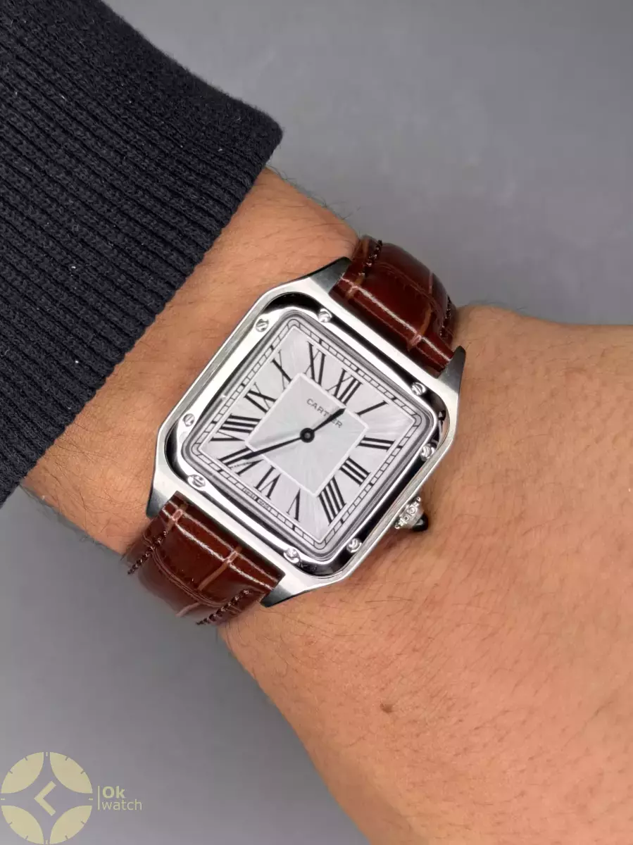 ساعت مچی کارتیه دومونت بند چرمی قهوه ای قاب استیل Cartier
