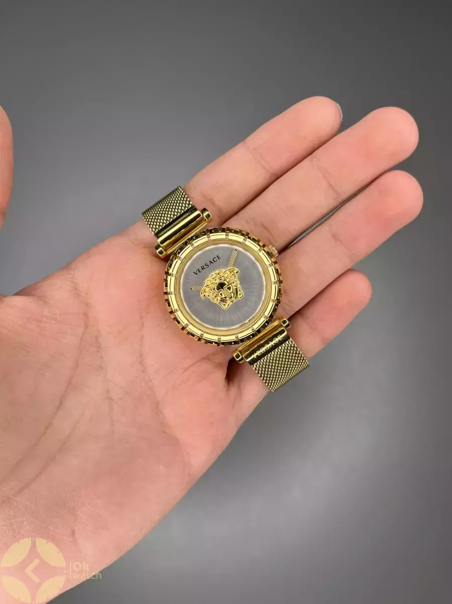 ساعت مچی ورساچه بند حصیری طلایی صفحه سفید Versace