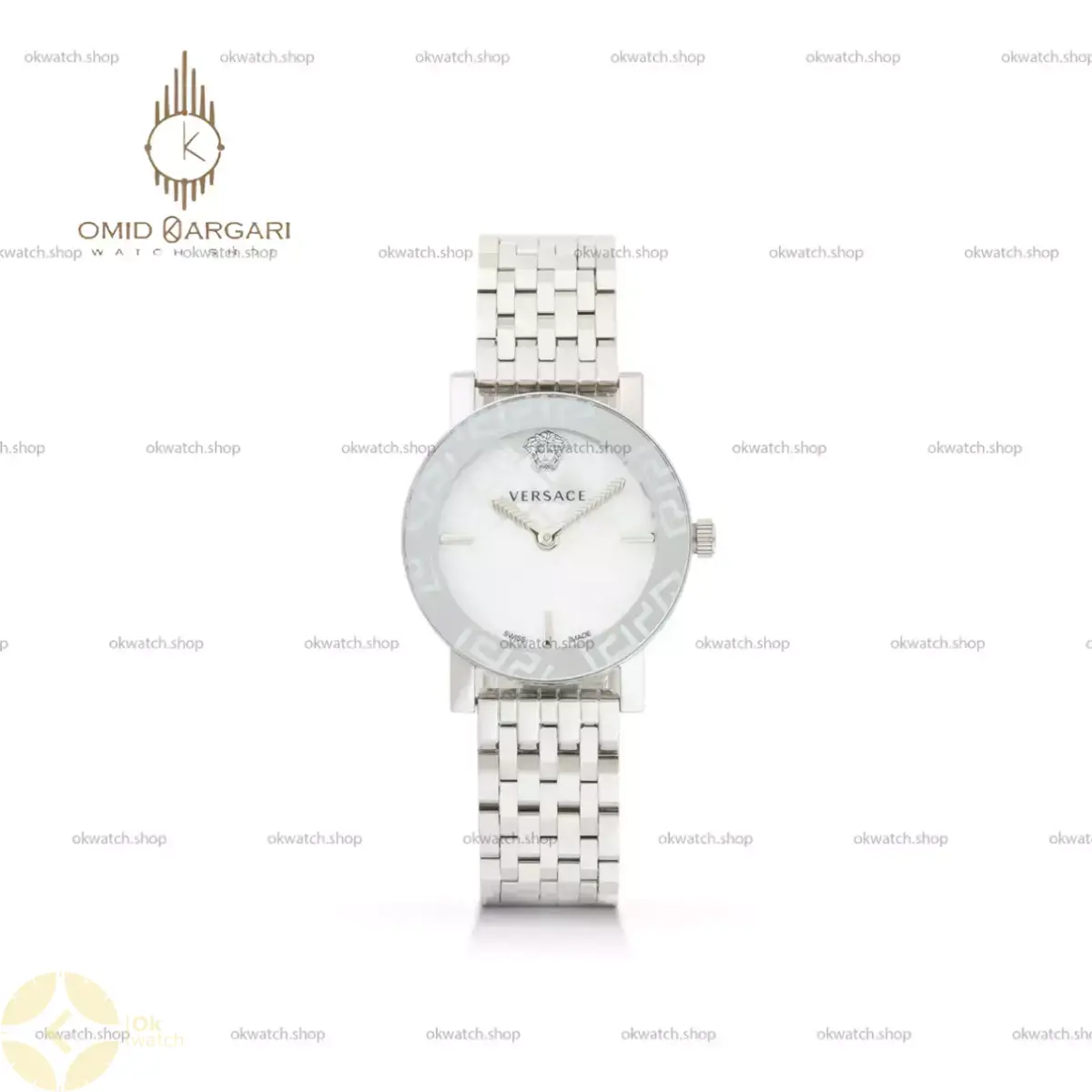 ساعت مچی ورساچه دورحکاکی بند سیلور صفحه سفید Versace
