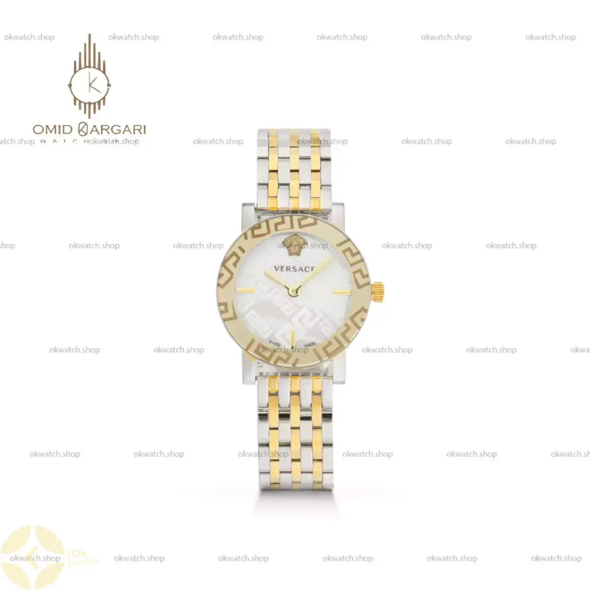 ساعت مچی ورساچه دورحکاکی بند طلایی سیلور صفحه سفید Versace