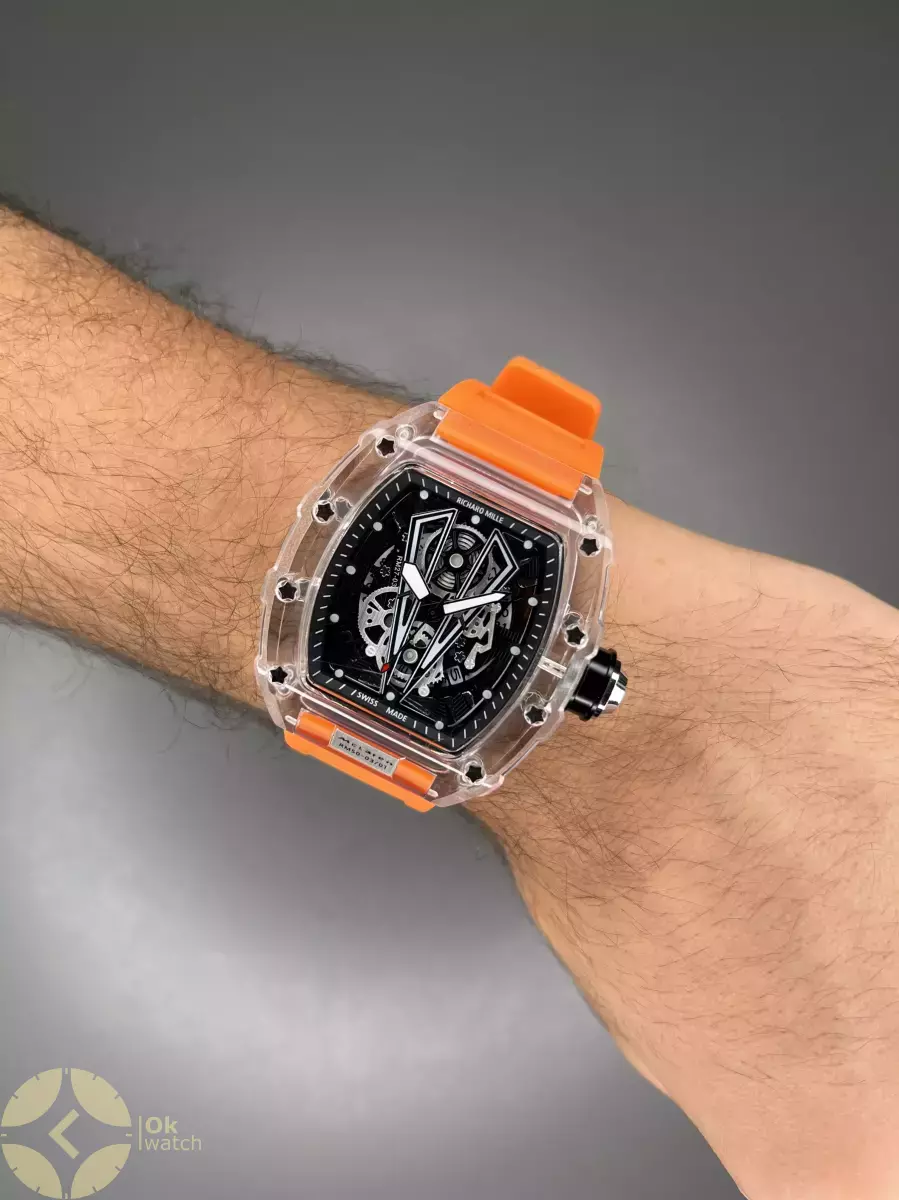 ساعت مچی ریچارد میل صفحه اسکلتون بند رابر نارنجی Richard Mille
