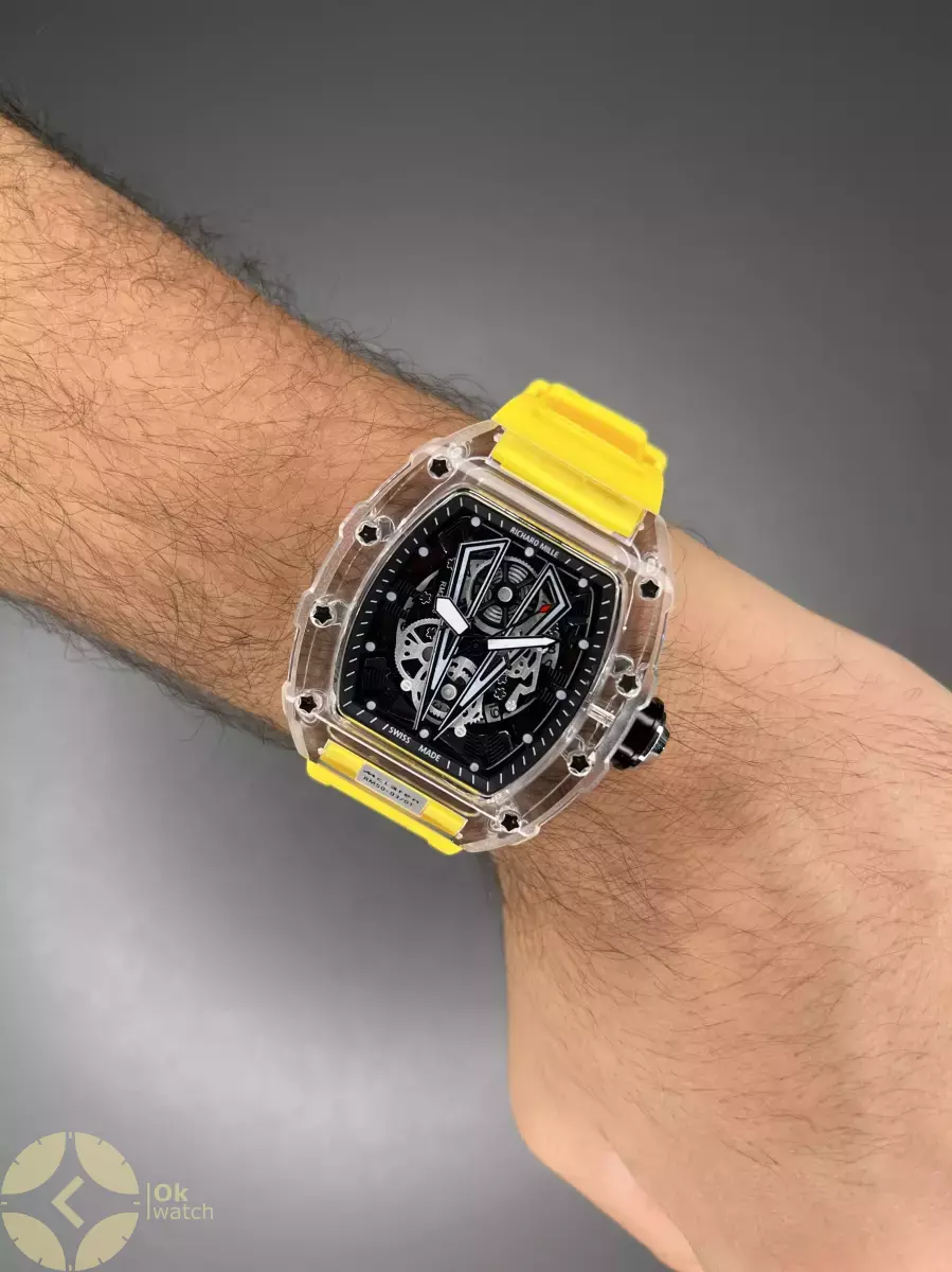 ساعت مچی ریچارد میل صفحه اسکلتون بند رابر زرد Richard Mille