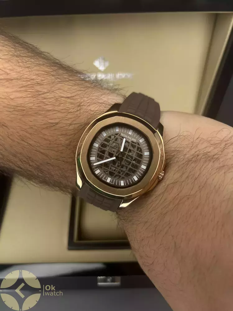 ساعت مچی پتک فیلیپ آکوانا قاب رزگلد اتوماتیک بند قهوه ای Patek Philippe Aquanaut