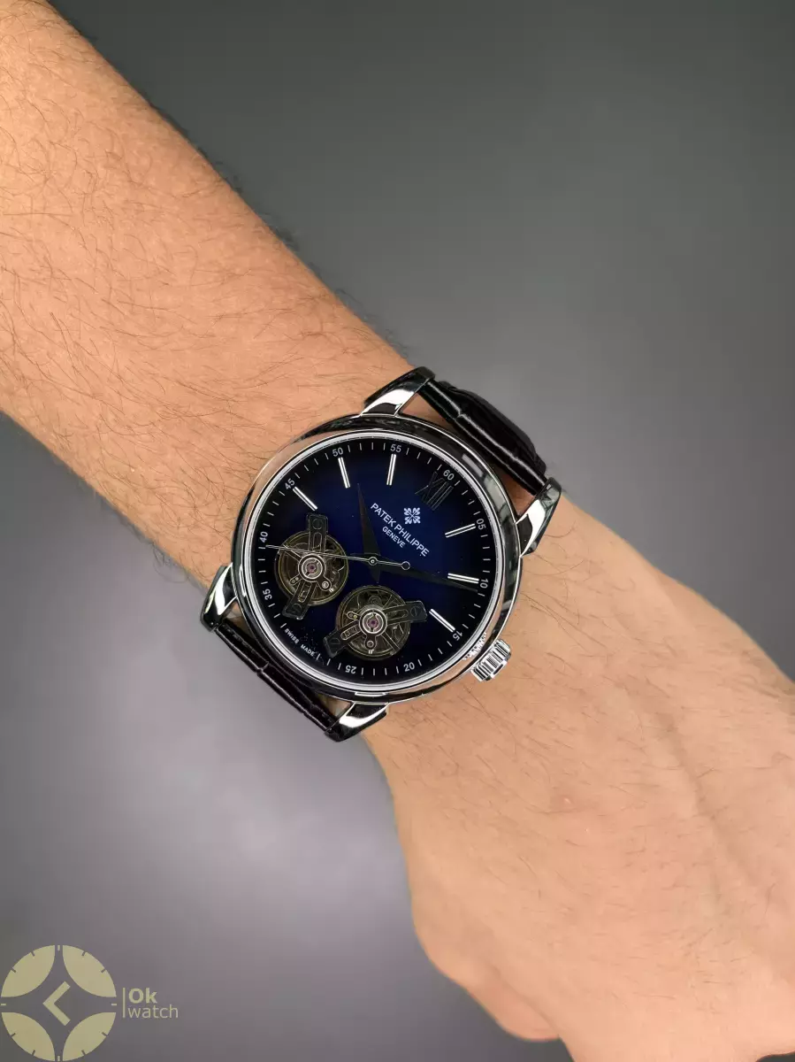 ساعت مچی پتک فیلیپ اتوماتیک دو توربین مشکی صفحه سرمه ای Patek Philippe