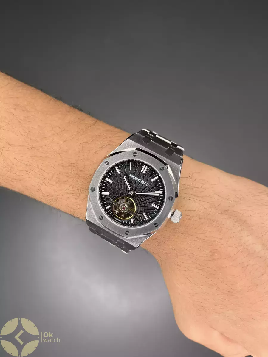 ساعت مچی اودمار پیگه اتوماتیک اوپن هارت سیلور صفحه مشکی Audemars Piguet