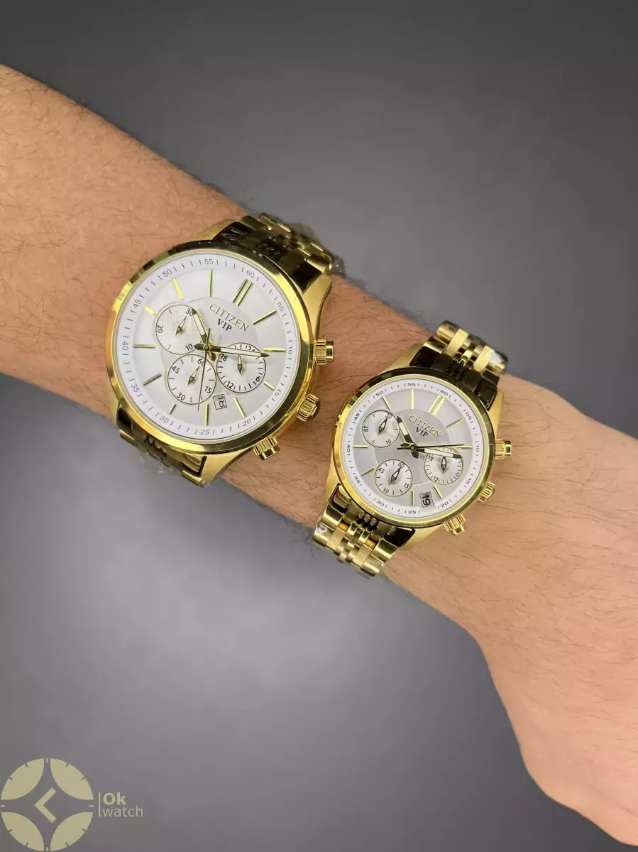 ساعت مچی سیتیزن کورنوگراف بند طلایی صفحه سفید Citizen VIP