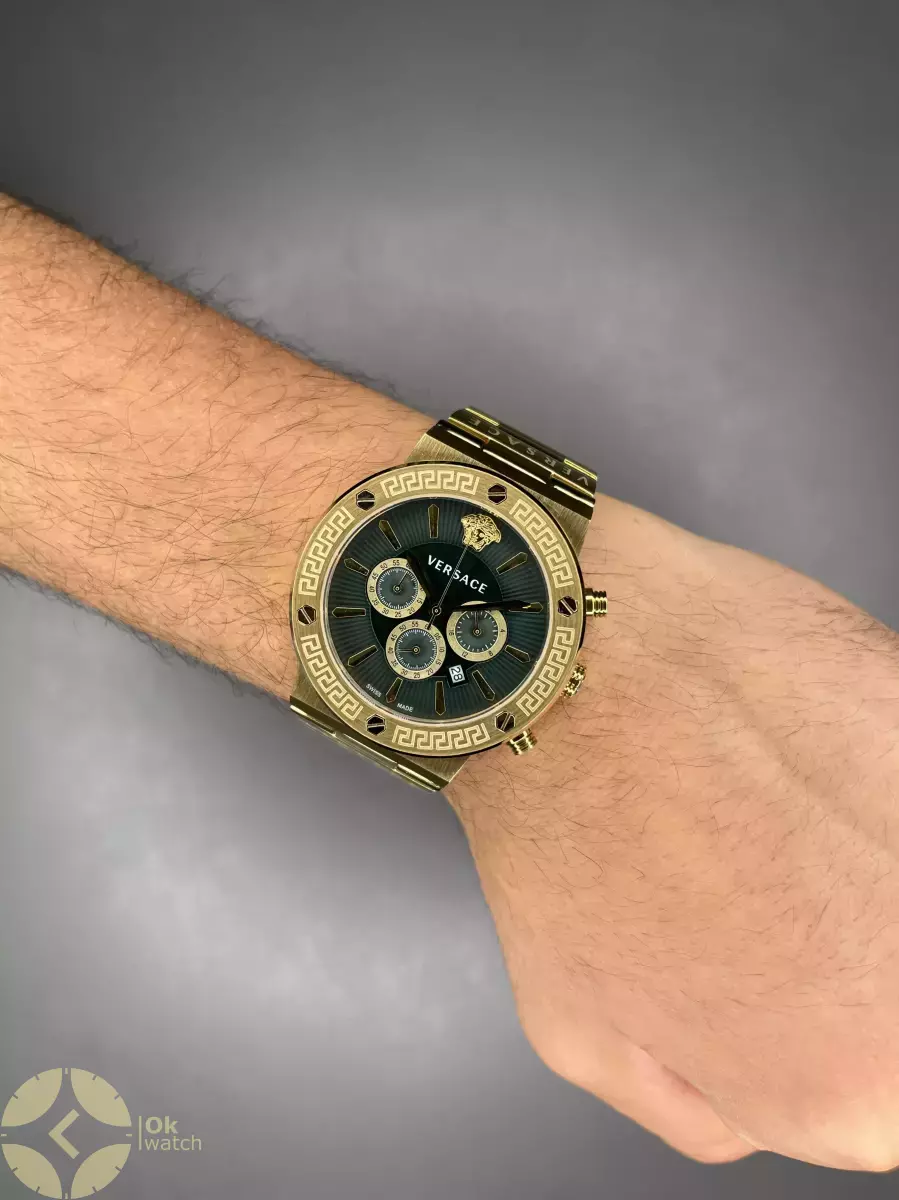 ساعت مچی ورساچه کورنوگراف طلایی صفحه سبز Versace Greca