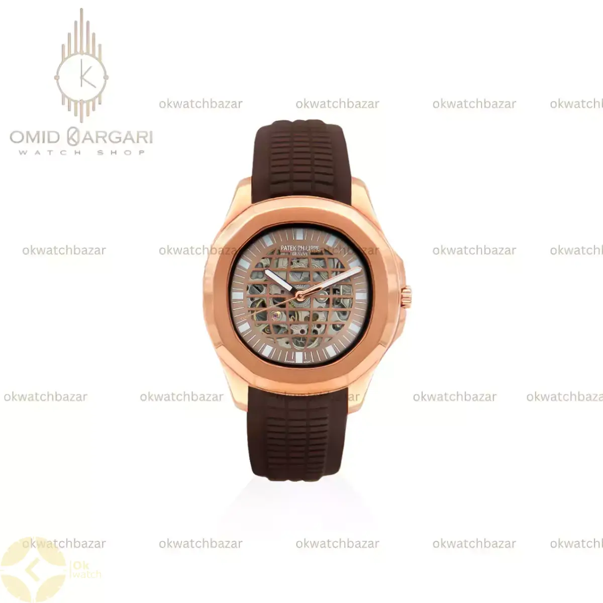 ساعت مچی پتک فیلیپ آکوانا قاب رزگلد اتوماتیک بند قهوه ای Patek Philippe Aquanaut