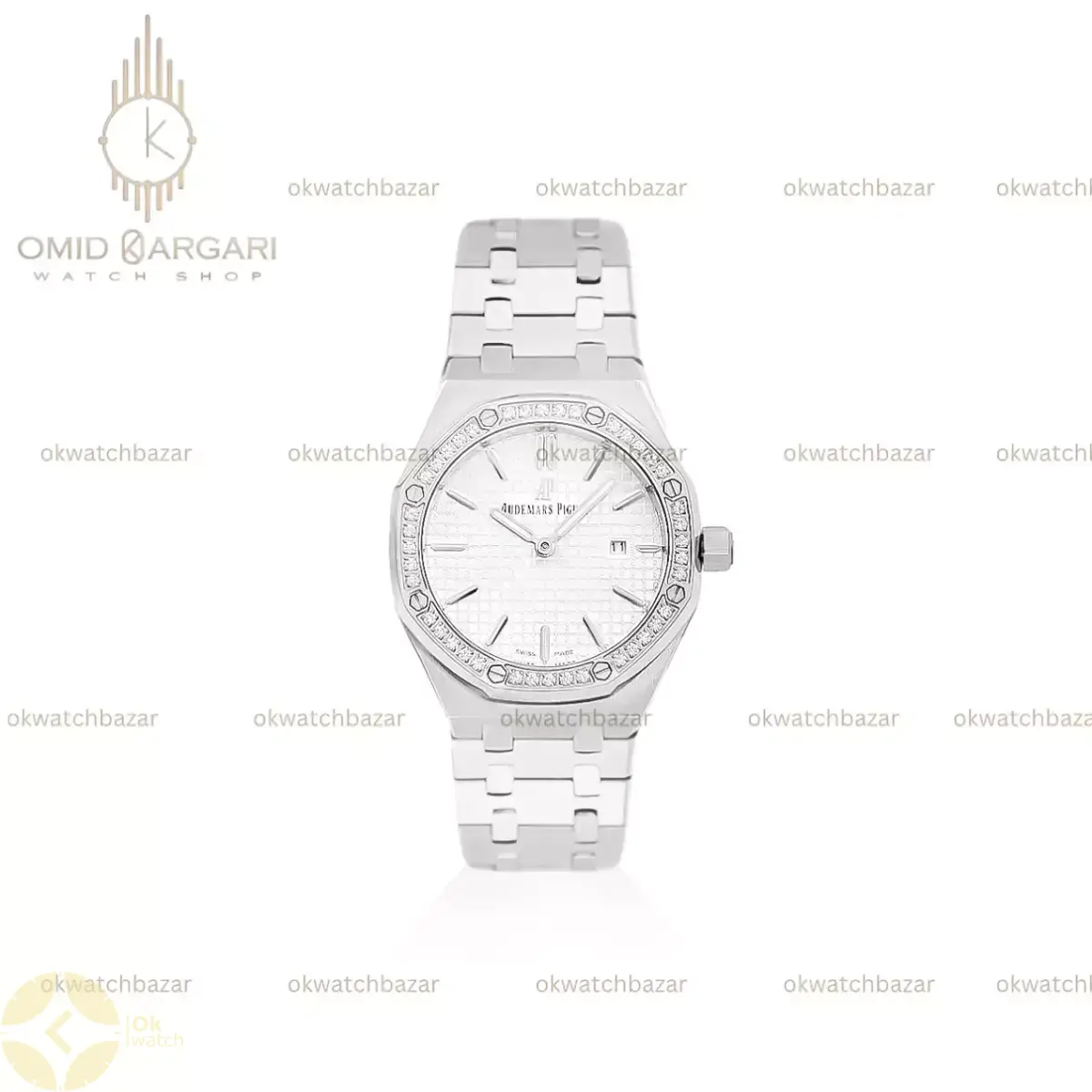 ساعت مچی اودمار پیگه بند فلزی صفحه سفید دورنگین Audemars Piguet