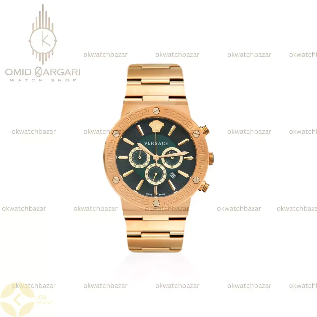 ساعت مچی ورساچه کرونوگراف طلایی صفحه سبز Versace Greca