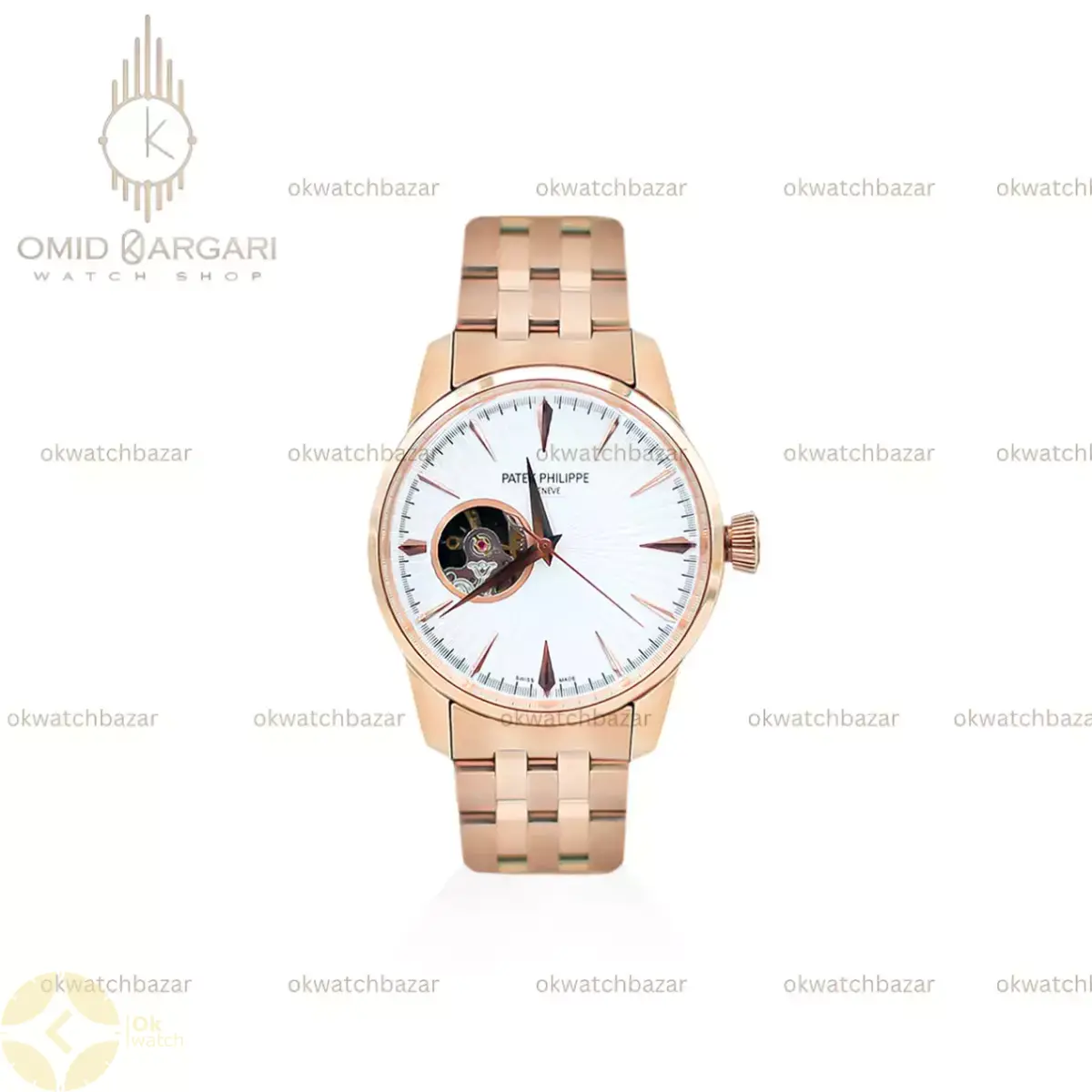 ساعت مچی پتک فیلیپ اوپن هارت رزگلد صفحه سفید Patek Philippe Tourbillon