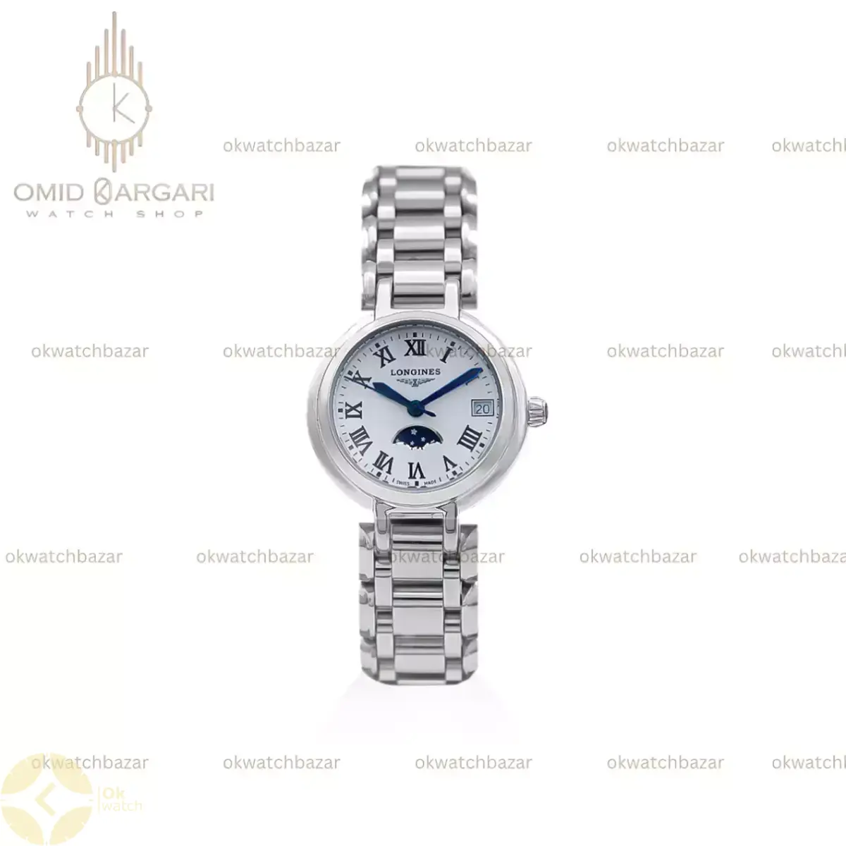 ساعت مچی لونژین سیلور صفحه سفید اعداد یونانی Longines