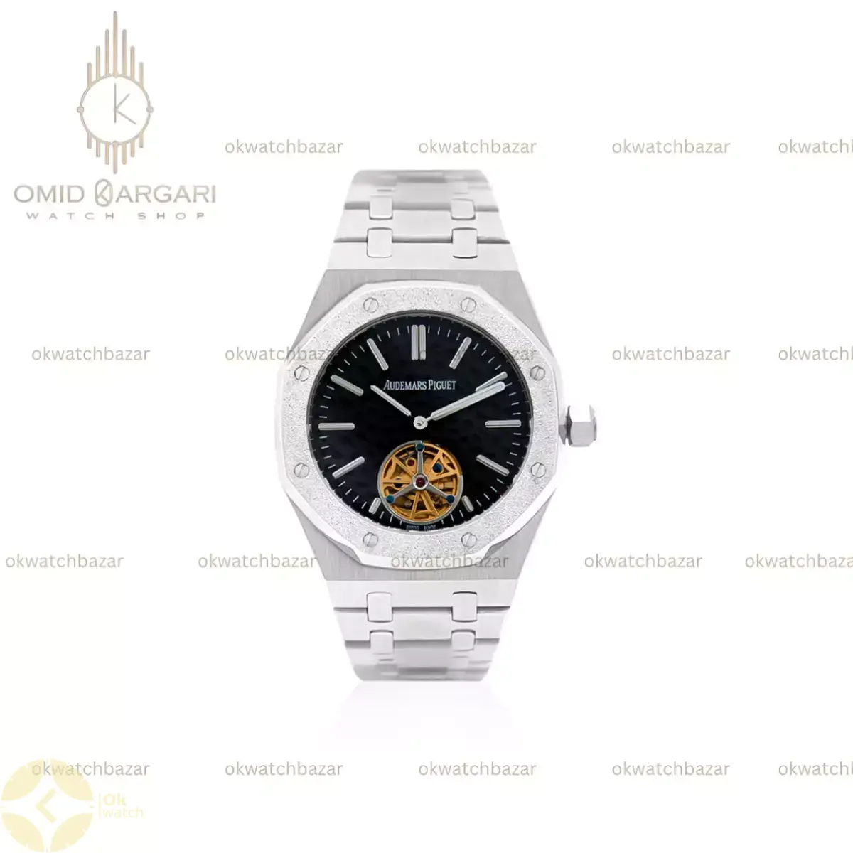 ساعت مچی اودمار پیگه اوپن هارت قاب شنی بدنه سیلور صفحه مشکی Audemars Piguet