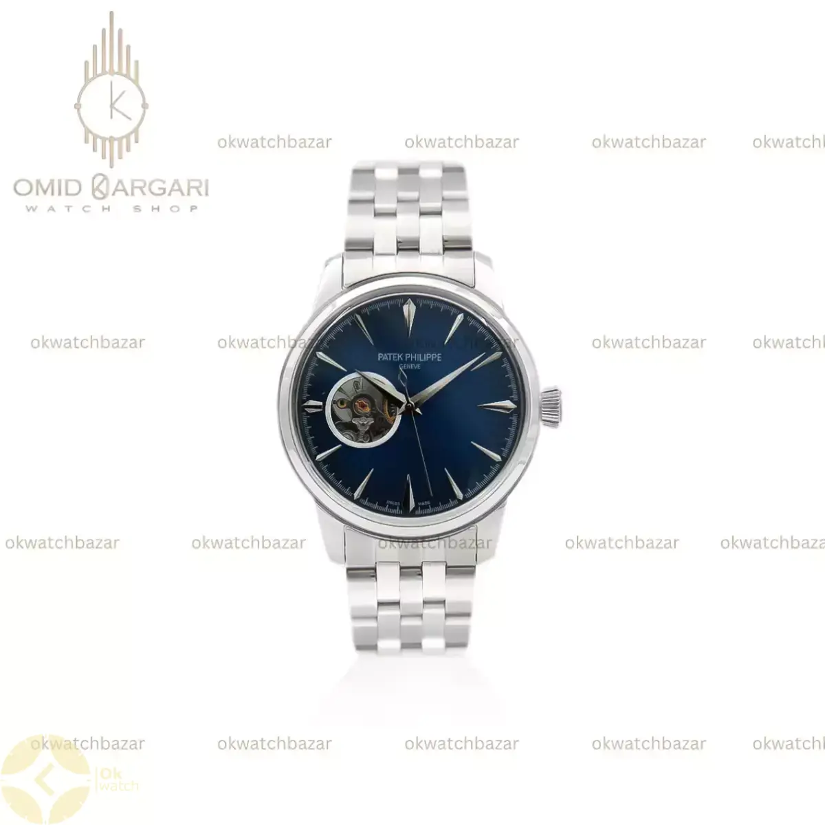 ساعت مچی پتک فیلیپ اوپن هارت بند سیلور صفحه سرمه ای Patek Philippe Tourbillon