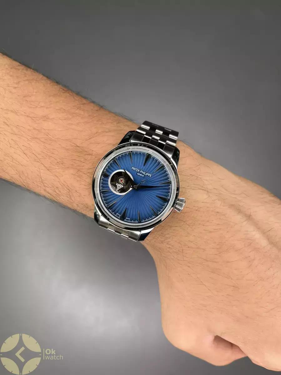 ساعت مچی پتک فیلیپ اوپن هارت بند سیلور صفحه سرمه ای Patek Philippe Tourbillon