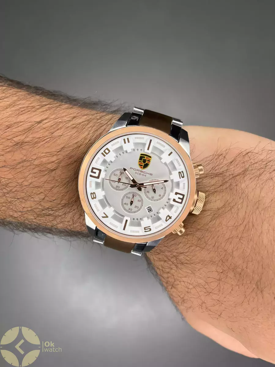 ساعت مچی پورشه دیزاین کورنوگراف سیلور رزگلد صفحه سفید Porsche Design