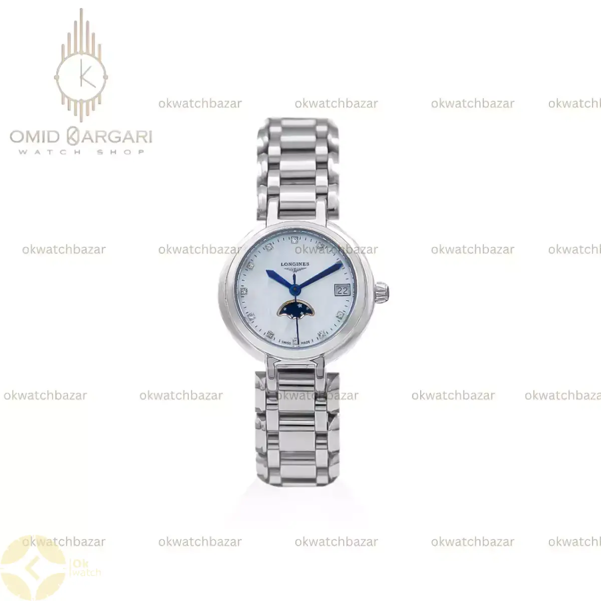 ساعت مچی لونژین بند سیلور صفحه سفید اندکس نگین Longines