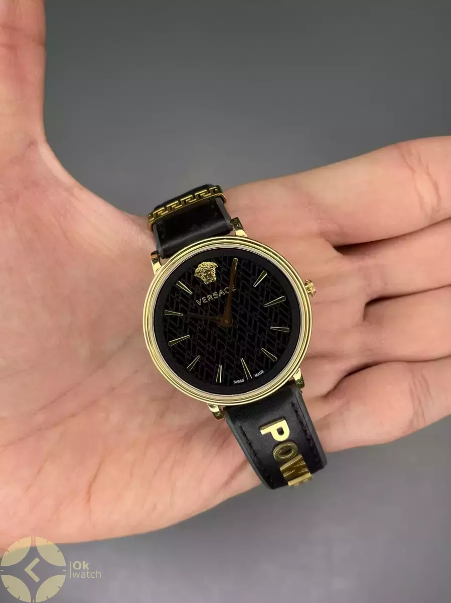 ساعت مچی ورساچه بند چرمی صفحه مشکی Versace