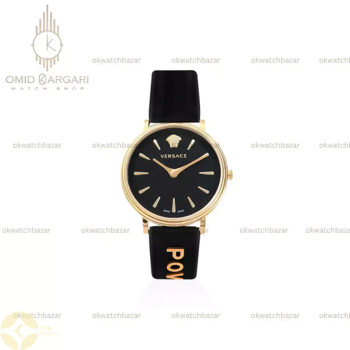 ساعت مچی ورساچه بند چرمی صفحه مشکی Versace