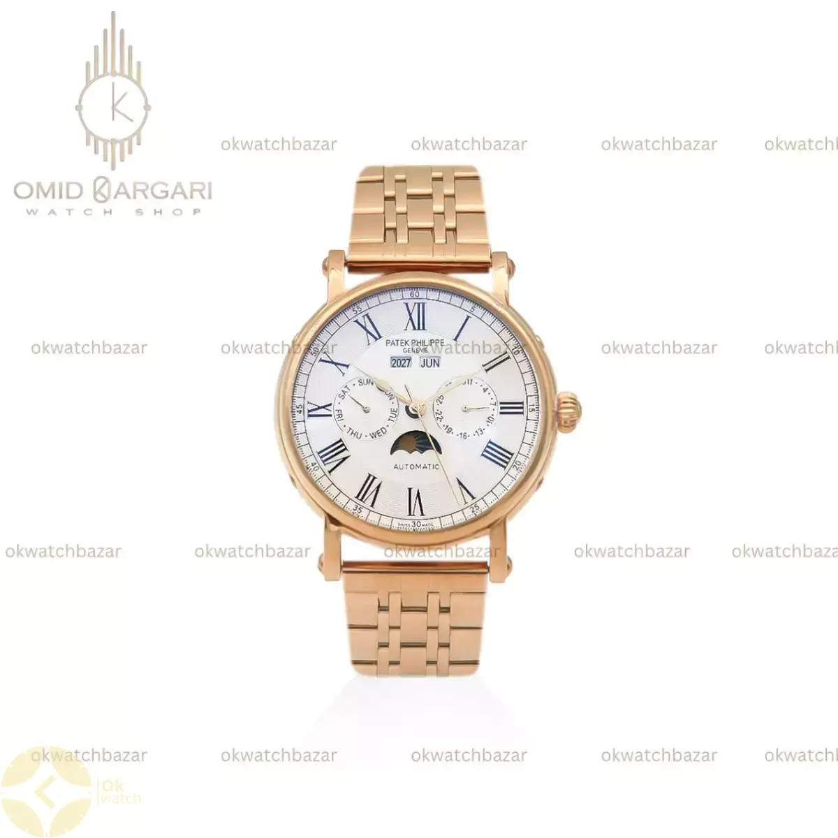 ساعت مچی پتک فیلیپ فول دیت طلایی صفحه سفید Patek Philippe