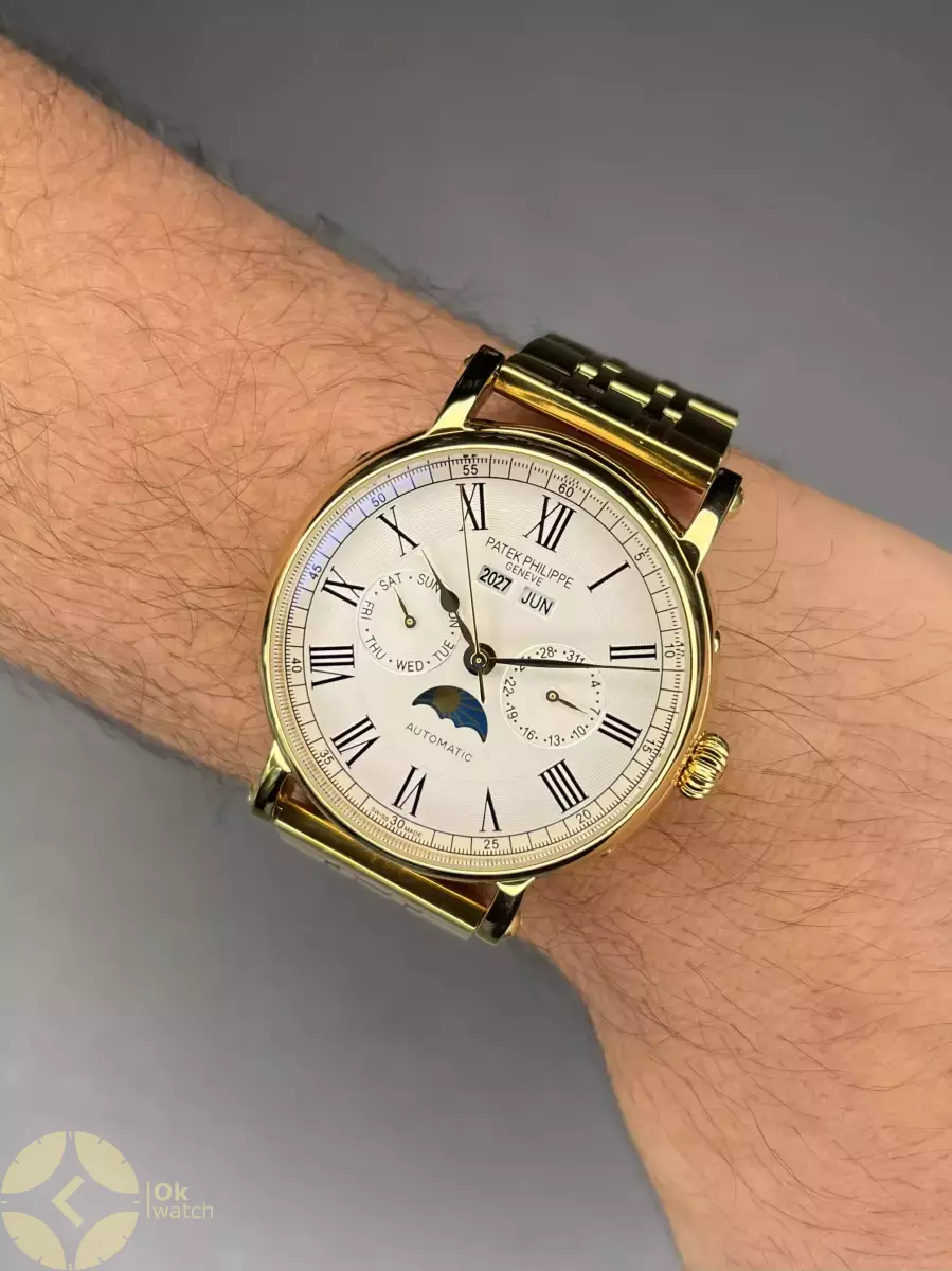 ساعت مچی پتک فیلیپ فول دیت طلایی صفحه سفید Patek Philippe