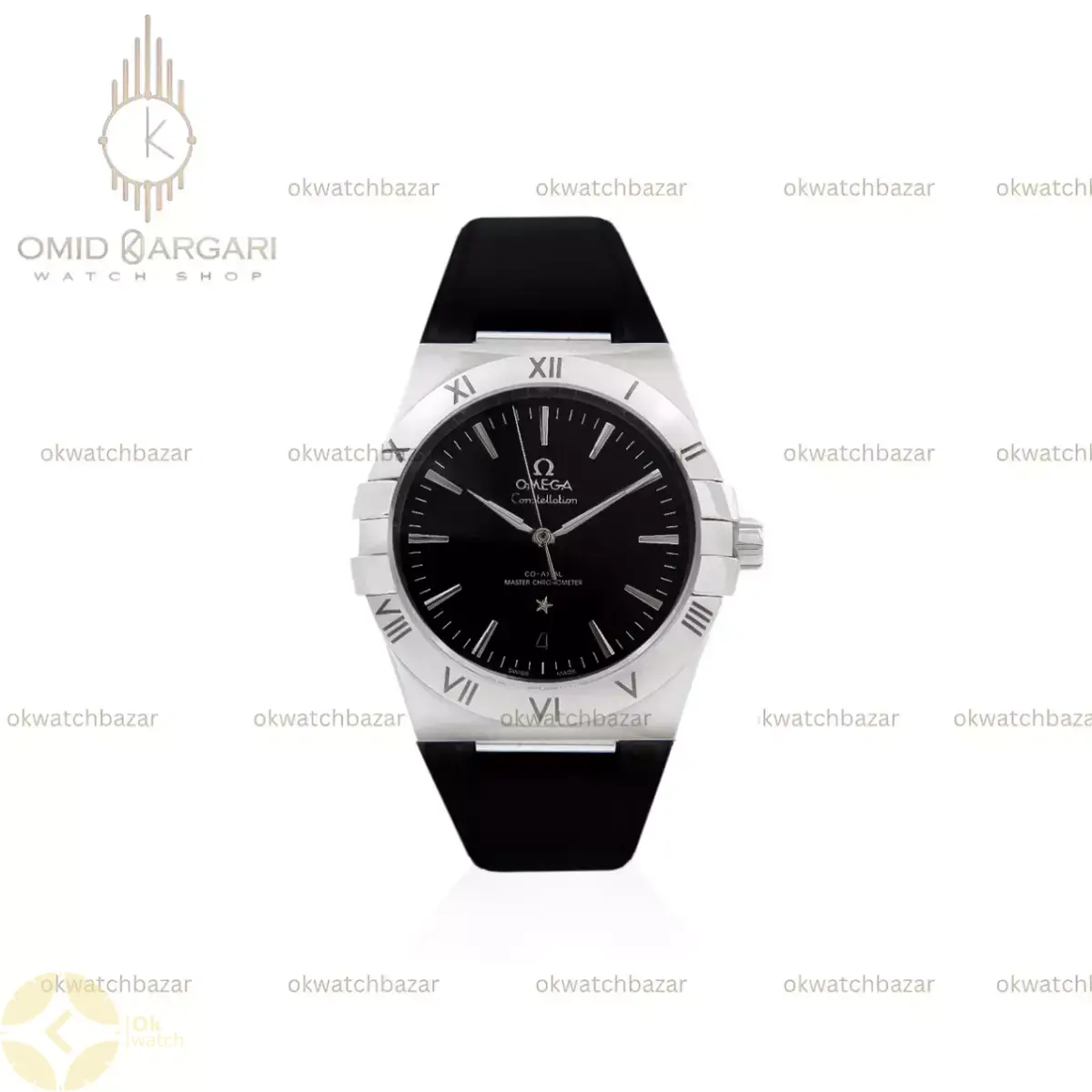 ساعت مچی امگا کانستلیشن بند مشکی صفحه مشکی Omega Constellation
