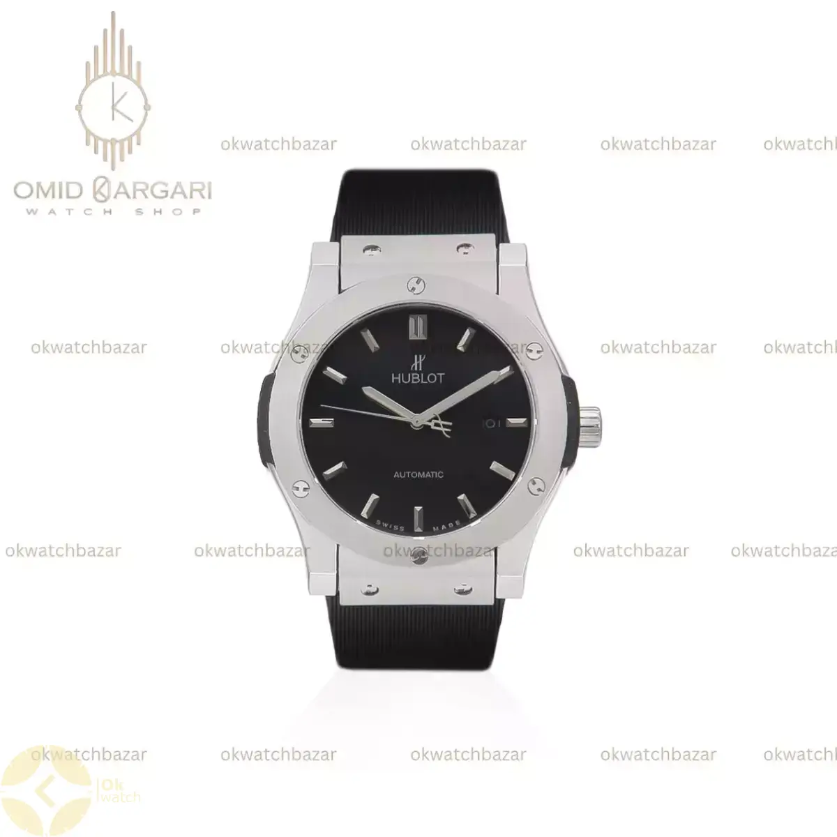 ساعت مچی هابلوت کلاسیک فیوژن اتوماتیک مشکی قاب سیلور Hublot Classic Fusion