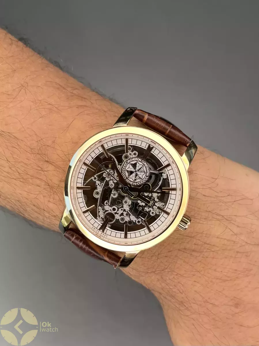 ساعت مچی وشرون کنستانتن صفحه اسکلتون چرمی قهوه ای Vacheron Constantin